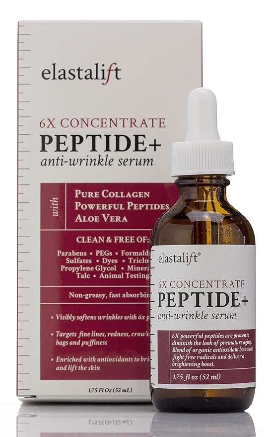 Elastalift Peptide Facial Serum Moisturizer Skin Care Oil For Face, Wrinkles, Fine Lines, & Puffiness. Moisturizing 6X Peptide Concentrate Serum W/Collagen Plumps, Lifts, Evens Skin Tone, 1.75 Fl Oz