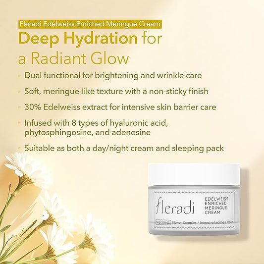 Edelweiss Face Cream for Women and Men – Korean Night Moisturizer with 30% Edelweiss Extract (Natural Power), Deep Hydration for Dry Skin (Advanced Barrier Care)