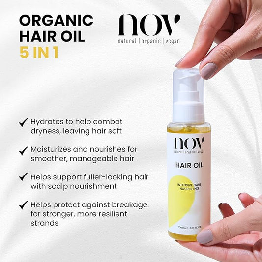 NOV Intensive Care Nourishing Hair Oil - Organic Olive and Argan Hair Growth Oil - Revitalize and Hydrate - Reduce Breakage and Split Ends - 3.38 oz