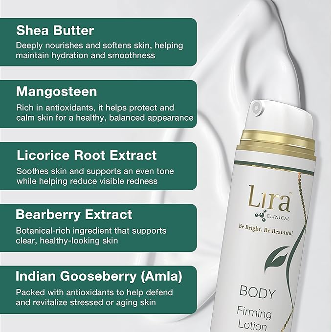 Lira Clinical BODY Firming Lotion - Niacinamide & Caffeine Moisturizing Cream with Green Tea & Sweet Almond Extract - Daily Skin Tightening Solution for Women for Firm and Smoother Skin - 4 Fl Oz