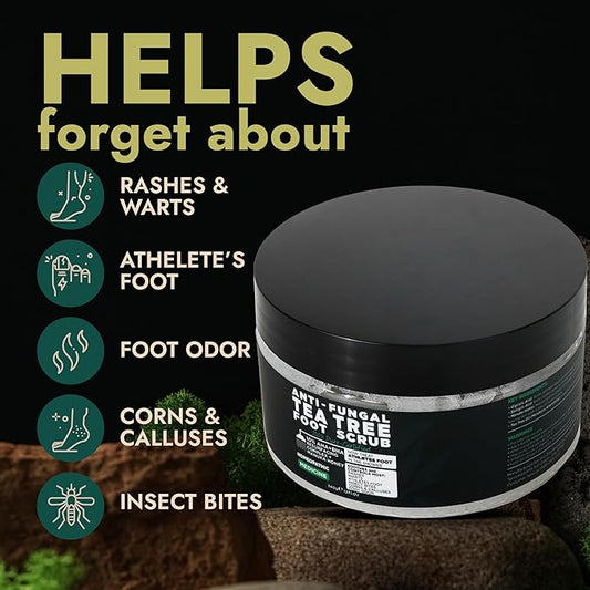 Foot Scrub with Tea Tree Oil | Callus Remover For Feet | Exfoliating Scrub with Salicylic and Glycolic Acid for Dead Skin, Athlete’s Foot, Warts, Corns, Rashes, Foot Odor, Insect Bites and Foot Care