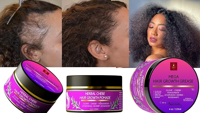 CHEBE MAGIC HAIR GROWTH GREASE, with Organic Chebe from Chad, Rosemary, Moringa leaf and Ayurvedic herbs. Stimulate scalp for Rapid Growth. For All Hair Types 4 oz (120ml)