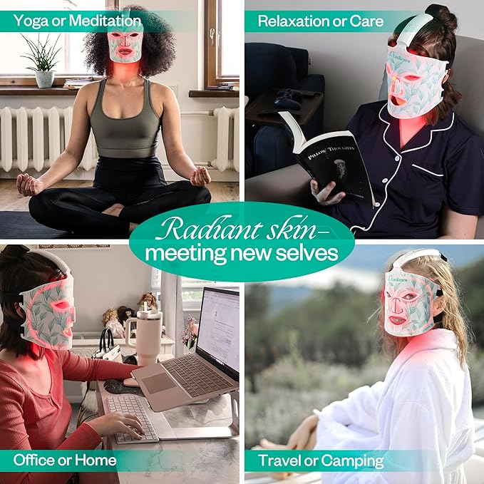 Red Light Therapy Mask & Neck, Near-Infrared 850 Red Light + 7 Colors Led Face Mask Light Therapy, Portable and Rechargeable for Facial Led Mask Skincare at Home and Travel