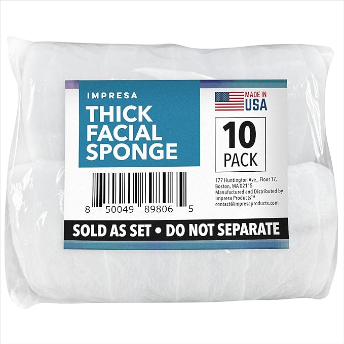 IMPRESA Facial Exfoliating Pads - Extra Thick White Pad Face Sponge - Deep Cleansing & Daily Exfoliation - 10 Pack for Normal to Oily Skin - Face Scrubber Facial Scrub Pads - Reusable & Made in USA