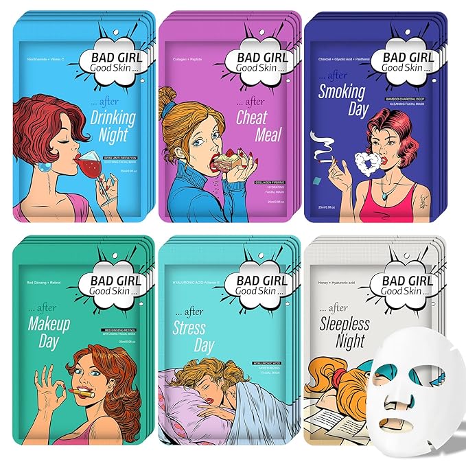 Face Masks Skincare Set for Girl,Moisturizing Collagen Facial Masks for Women Home Spa,Hyaluronic Acid Face Mask for All Skin Types,Day Night Facial Mask Hydrating,Deep Cleaning,Oil Contral(24Pack)