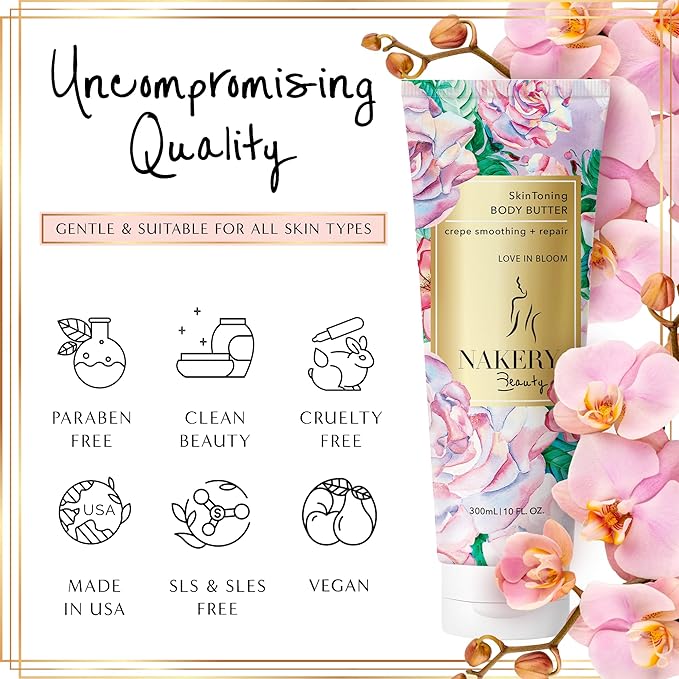 Nakery Body Butter Anti Aging Moisturizer - Body Cream Skin Tightening Cream & Neck Firming Cream, Moisturizing Cream & Neck Tightening Cream for Body & Face Cream for Dry Skin 300ml (Love in Bloom)