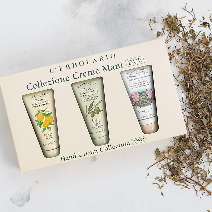 L'Erbolario Hand Cream Collection 2 - Olive Oil Cuticle and Nail Care Lotion - Lemon and Rose Perfumed Moisturizing Hand Lotion for Smooth Skin - 3 Pc