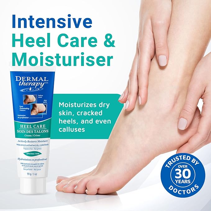 Dermal Therapy - Heel Care Cream, Foot Cream for Dry Cracked Heels, Intense Foot Moisturizer with Urea and AHA, Foot Lotion and Feet Exfoliator with Non-Greasy Formula, 3 o.z.