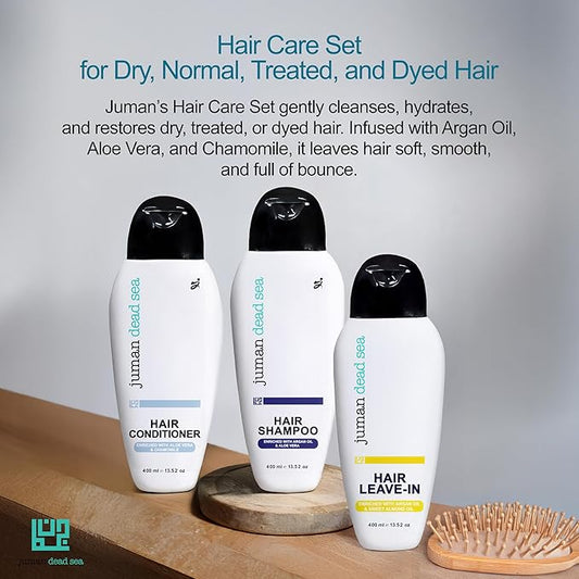 Juman Dead Sea Minerals Shampoo And Conditioner Set | For Dry, Normal, Treated, and Dyed Hair | Enriched with Essential Argan Oil & Plant Extracts | Moisturizing Hair Bundle | Pack of 3