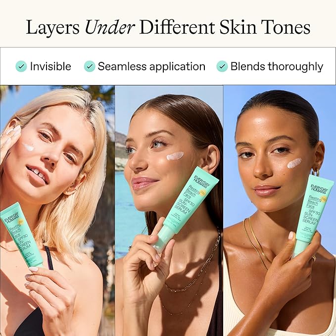 Everyday Humans SPF30 Resting Beach Face Sunscreen Serum for Women, 1.7oz PA +++ | Sheer, Light Glow Finish with Hyaluronic Acid | Make-Up Primer Face SPF Moisturizer For All Skin Types