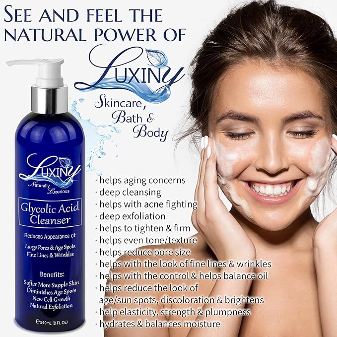 10% Glycolic Acid Face Wash & Exfoliating Cleanser, 8 oz – Vegan, Natural AHA Facial & Acne Body Wash for Women and Men – Pore Minimizer