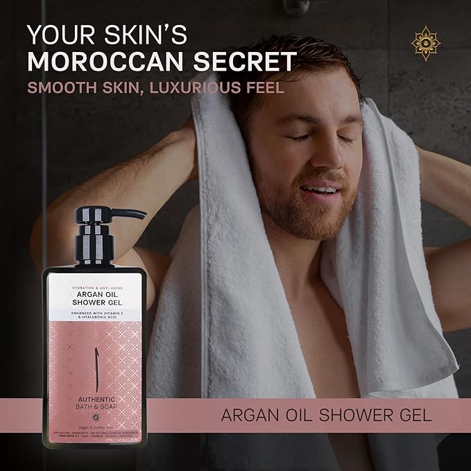 AUTHENTIC BATH & SOAP Organic Argan Oil Moisturizing Mens Body Wash – Moroccan Oil Shower Oil with Vitamin E & Hyaluronic Acid | Sulfate & Paraben Free | Cruelty-Free & Vegan | 16.9 Fl Oz