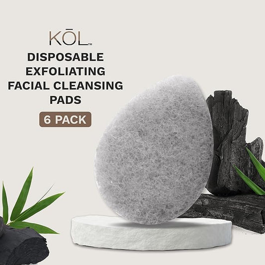 KOL Face Scrubber Pads, Charcoal Infused Exfoliating Facial Cleansing Sponges for Daily Face Wash and Makeup Removal, 6 Count