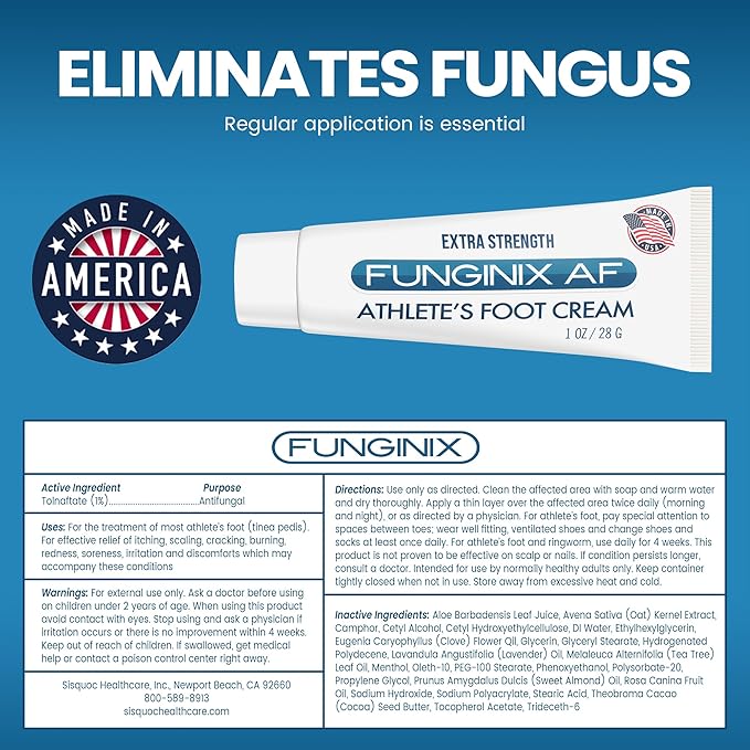 FUNGINIX AF Athletes Foot Cream - Topical Anti-Fungal Treatment, Eliminates Athlete's Foot Infections, Safe & Effective (2 Tubes)