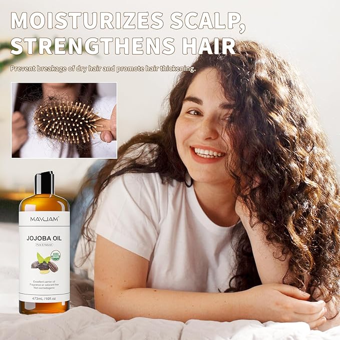 16 Oz Jojoba Oil for Skin, USDA Certified Cold Pressed Jojoba Oil for Hair, Face, Body, Ear Stretch, Nails,Massage, Deeply Moisturizing, Carrier Oil for Essential Oils Mixing(473ML)