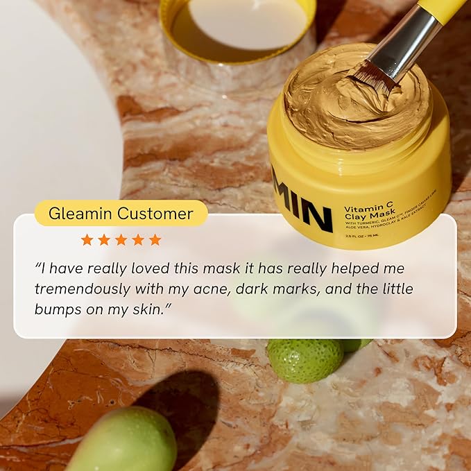 Gleamin Vitamin C Clay Mask for Dark Spots, Turmeric Clay Face Mask Skin Care, Deeply Cleanses & Refines Pores, Brightens Uneven Tone and Helps Improve Post-Blemish Scarring & Texture - 5 Oz