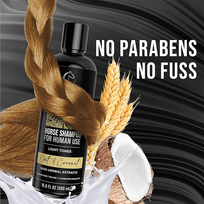 Oat and Coconut Horse Shampoo for Human Use – As Seen on Shark Tank – Gentle, Hydrating, Paraben-Free, Sensitive Scalp Shampoo for Hair Growth & Strengthening, 16.9 Fl Oz, 1-Pack