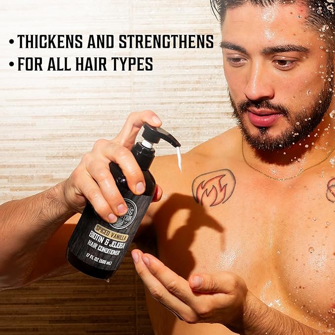 Viking Revolution Spiced Vanilla Mens Shampoo and Conditioner Set with Biotin and Jojoba Oil - Natural Hair Shampoo and Hair Conditioner for Men with Vitamin B5 - Mens Shampoo for Thinning Hair (17Oz)