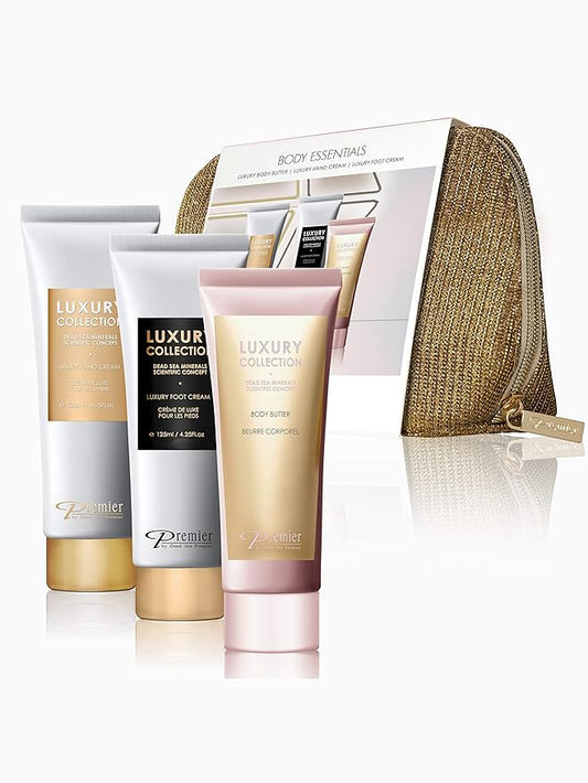 Premier Dead Sea Classic Body Essential Kit Contains Silky Body Butter, Luxury Hand Cream and Foot Cream, Moisturizing, Enriched with Dead Sea Minerals