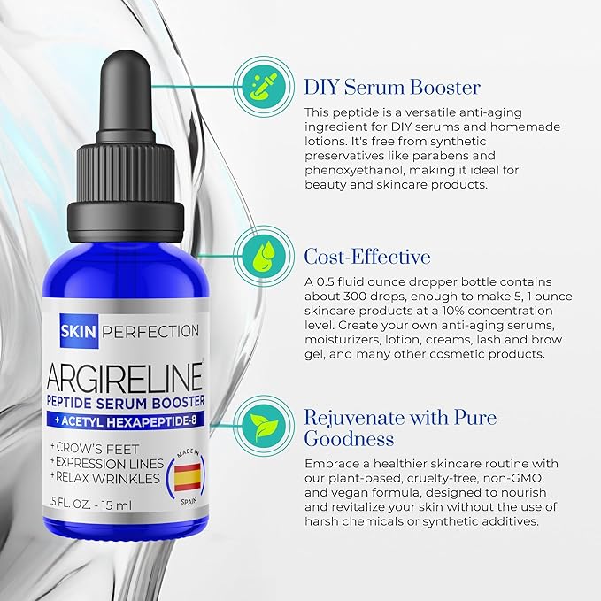 Skin Perfection Argireline Serum - Peptides Serum for Face with Acetyl Hexapeptide-8 for Fine Lines & Wrinkles - Diy Anti Aging Argireline Booster Solution Mix with Any Skincare Products 0.5oz