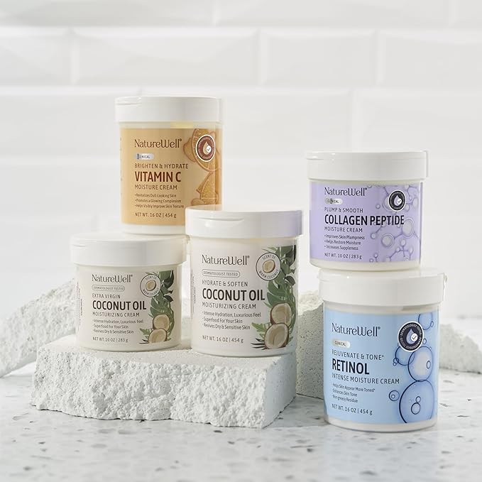 NATURE WELL Clinical Rejuvenate & Tone Retinol Intense Moisture Cream 2.0 for Face, Body, & Hands, Anti-Aging, Targets Discoloration, Wrinkles, Sun Damage, Crepey, & Sagging Skin, 16 Oz