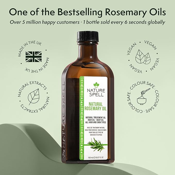 Nature Spell Rosemary Oil for Hair Growth with Pump Dispenser, Pre-Diluted Hair & Scalp Oil Nourishes Dry, Damaged Hair, For Women & Men, 5.07 Fl Oz