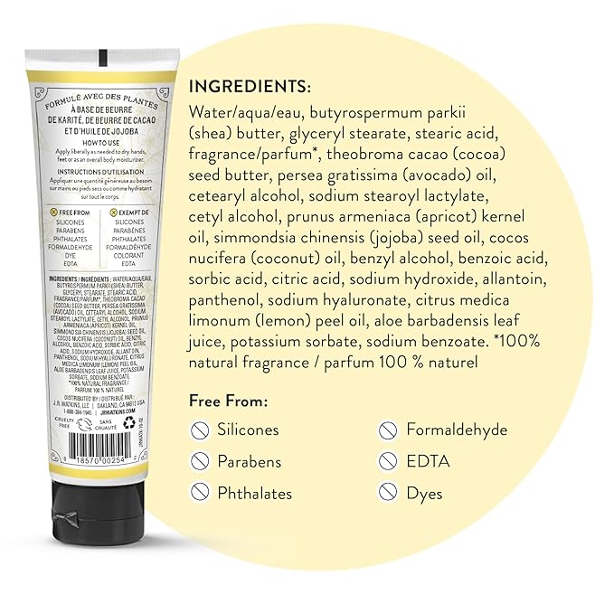 J.R. Watkins Natural Moisturizing Hand Cream, Hydrating Hand Moisturizer with Shea Butter, Cocoa Butter, and Avocado Oil, Cruelty Free, 3.3oz, Lemon Cream, 3 Pack