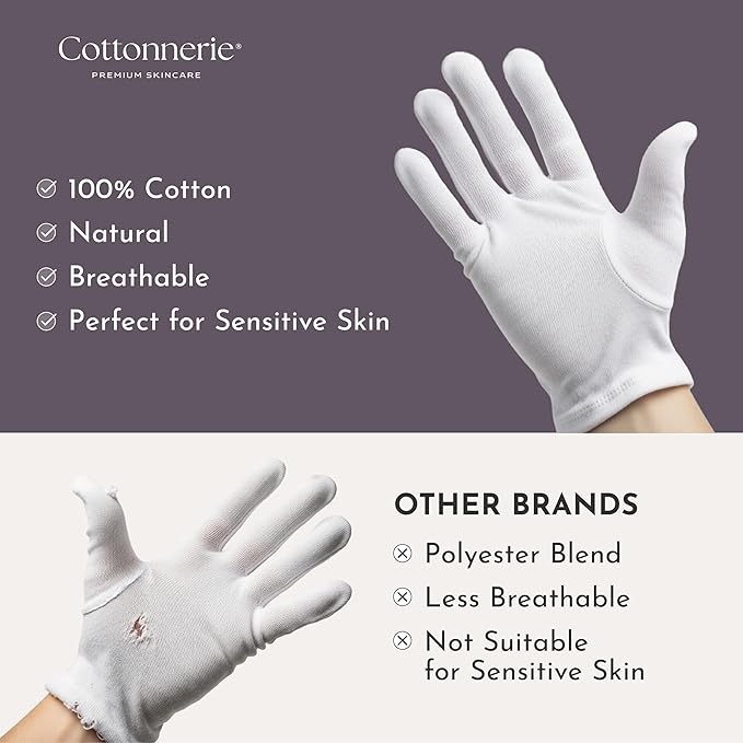 Cottonnerie Basics Cotton Gloves for Dry Hands Sleeping, Moisturizing Gloves Overnight, Hand Moisturizer Gloves, Moisture Gloves for Dry Hands Overnight, Sleeping Gloves, Small 4 Pairs