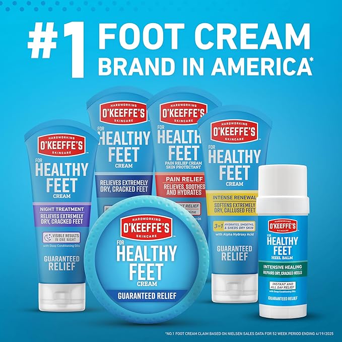 O'Keeffe's for Healthy Feet Night Treatment Foot Cream 3 oz Tube (2 Pack)- Guaranteed Overnight Relief for Extremely Cracked, Dry Feet, Repairing Skincare, Instantly Boosts and Retains Moisture Levels
