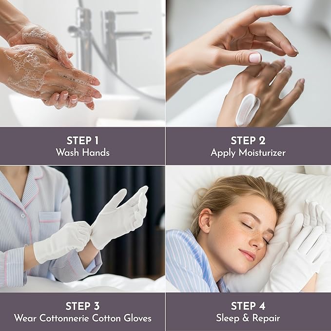 Cottonnerie Basics Cotton Gloves for Dry Hands Sleeping, Moisturizing Gloves Overnight, Hand Moisturizer Gloves, Moisture Gloves for Dry Hands Overnight, Sleeping Gloves, Large 4 Pairs