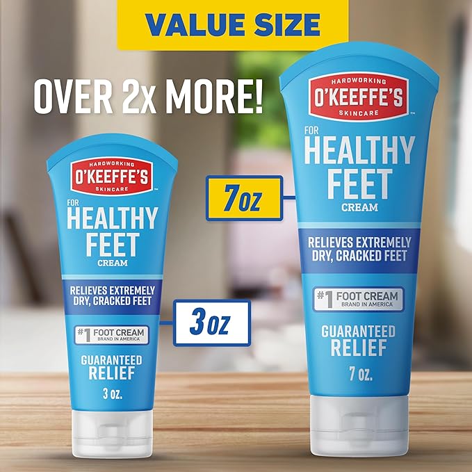 O'Keeffe's for Healthy Feet Foot Cream - 7 oz Tube (1 Pack) - Guaranteed Relief for Extremely Cracked, Dry Feet, Repairing Skincare, Instantly Boosts and Retains Moisture Levels