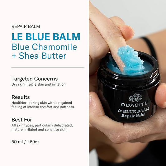 ODACITE Skin Care - Face Moisturizer - Le-Blue Balm Repair Balm, Blue Chamomile & Shea Butter - Multipurpose Anti-Aging for Soft, Healthy & Nourished Skin - Mature, Dry or Sensitive Skin