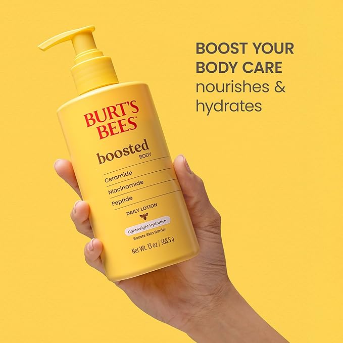 Burt's Bees Boosted Body Lotion, With a Ceramide, Niacinamide and Peptide Complex, Lightweight Daily Lotion Helps Boost Skin Barrier, Tropical Scented, 13 oz. Bottle