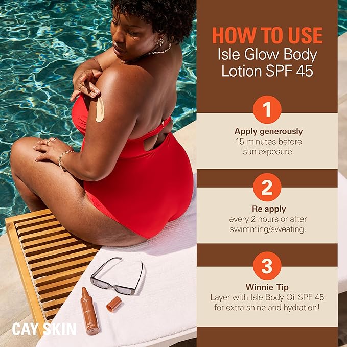 Isle Body Lotion with SPF 45 – Body Sunscreen w/Sea Moss, Hydrating Nectar, Cocoa Seed Butter, & More – Lightweight Vegan SPF for All Skin Types – 4 fl oz