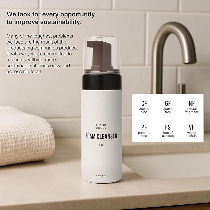 Public Goods Facial Cleanser & Moisturizer for Men & Women | Moisturizing & Hydrating Foaming Cleanser | Removes Dirt & Oil | Makeup Remover | Vegan Friendly | Made in USA | 5 Fl Oz Bottle