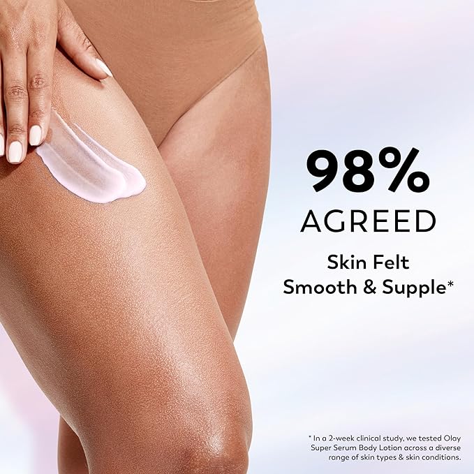 Olay Super Serum Hand & Body Lotion for Dry Skin, 24hr Long Lasting Hydration, 5+ Ingredient Serum Complex for Bright Even Firm Luminous Skin, Sweet Vanilla & Soft Wood Scent, 18.5 fl oz