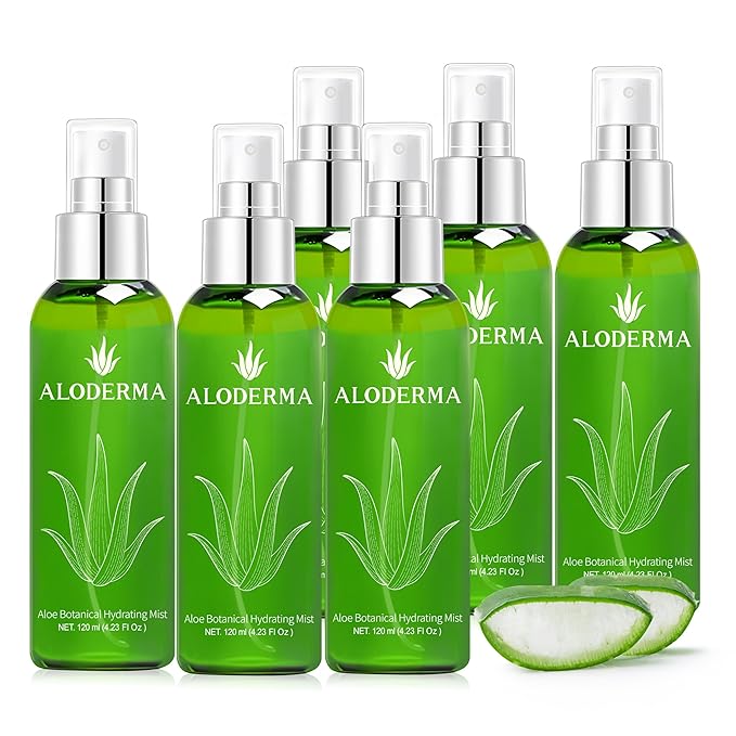 Aloderma Aloe Botanical Hydrating Mist Made with 82% Organic Aloe Vera - Soothing, Moisturizing Facial Spray with Panthenol - Refreshes, Invigorates Skin Throughout the Day, 120ml/4.23Oz (6)