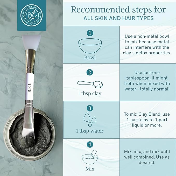 Bare Essentials Living - Bentonite Clay Powder and Activated Charcoal Powder Blend (8oz) Great for Charcoal Face Mask, Facial, Hair Mud Mask, DIY Bentonite Clay Toothpaste, & Charcoal for Soap Making