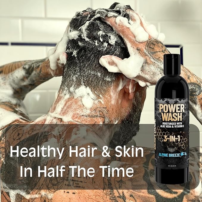 Derm Dude 3-in-1 Body Wash, Shampoo & Conditioner for Men | Daily Hydrating Shower Gel with Aloe Vera & Vitamin E | All Skin & Hair Types | MVP Scent, 8oz