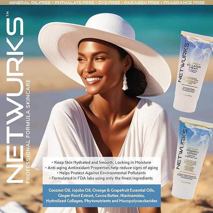 Vitamin C Lotion, Antioxident Cream for Face & Body, Smoothes & Hydrates Skin, Helps Reduce Blemishes, Fine Lines, & Wrinkles, 6 Fl Oz