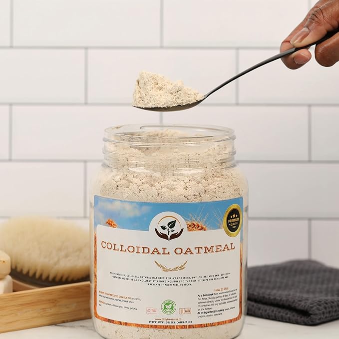 Dirty Treasures Colloidal Oatmeal Bath | Eczema & Itchy Skin Relief | Baby-Safe, 100% Natural, Fragrance-Free | 1 lb (16oz)