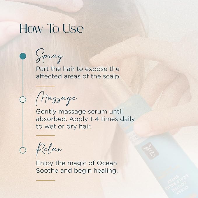 Ocean Soothe Scalp Relief Spray with Highly Concentrated Magnesium Salt for Dry and Flaky Skin, Quick Absorption, All Natural and Fragrance-Free Leave-In Scalp Treatment, 60mL