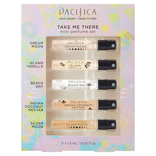 Pacifica Beauty, Take Me There Spray Perfume Trial Set, 5 Scents, Fragrance Sampler Gift Set, Natural & Essential Oils, Clean, Vegan & Cruelty Free