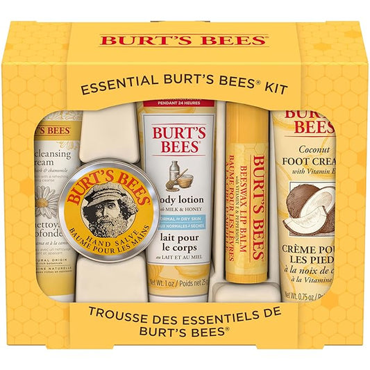 Burt's Bees Gifts Ideas - Essential Everyday Beauty Set, 5 Travel Size Products - Deep Cleansing Cream, Hand Salve, Body Lotion, Foot Cream and Lip Balm
