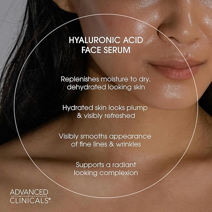 Advanced Clinicals Hyaluronic Acid Serum For Face | Moisturizing Facial Skin Care Products | Hydrating Serum For Face Helps Improve Look Of Wrinkles, Fine Lines, & Uneven Dry Skin Texture, 2-Pack