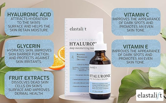 Elastalift Hyaluronic Acid Facial Serum - Hydrating, Firming, & Plumping Face Serum for Anti-Aging - 1 oz