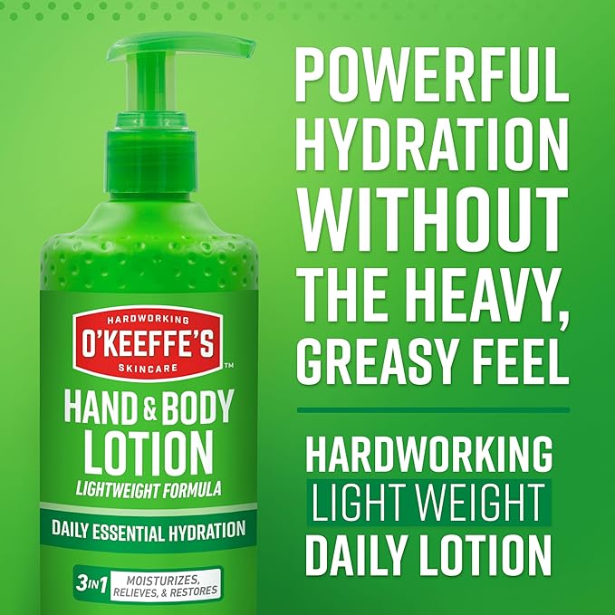 O'Keeffe's Hand and Body Lotion with Glycerin and Shea Butter - 12 oz Pump (2 Pack) - Daily Essential Hydration, Heals & Relieves Extremely Dry Skin