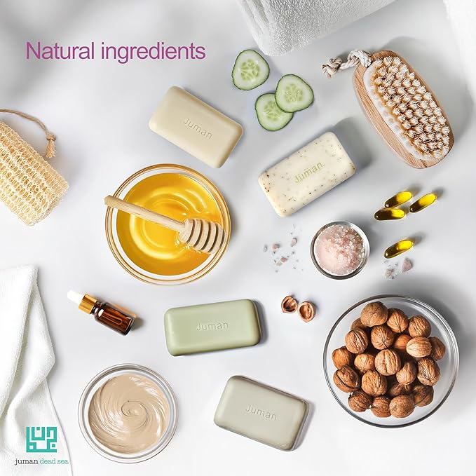 JUMAN Dead Sea Minerals Soap Bar | Variety Pack | Enriched in Vitamin E | Infused with Plant Extracts | SLS & Paraben Free | Soap for Acne, Dark spots, Eczema & Blackheads | From 4oz (Pack of 4)