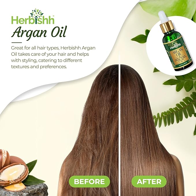 Herbishh Amazing Argan Oil, Pure Moroccan Argan Oil for Skin & Hair, Repair Damaged Hair, Deep Nourish Anti-UV-30ML-(2pack)