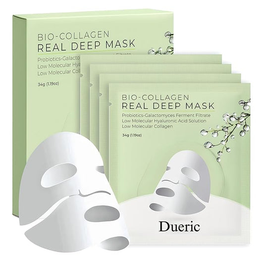 4 Pack Real Deep Bio-Collagen Face Mask Hydrating Overnight Hydrogel Wrinkle Reduction Pore Minimizing, Elasticity Improvement Korean Skin Care Overnight 34g x4ea